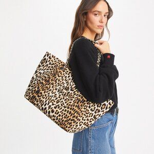 NWT Tory Burch Animal Print Chain Ella Tote Bag Leopard
